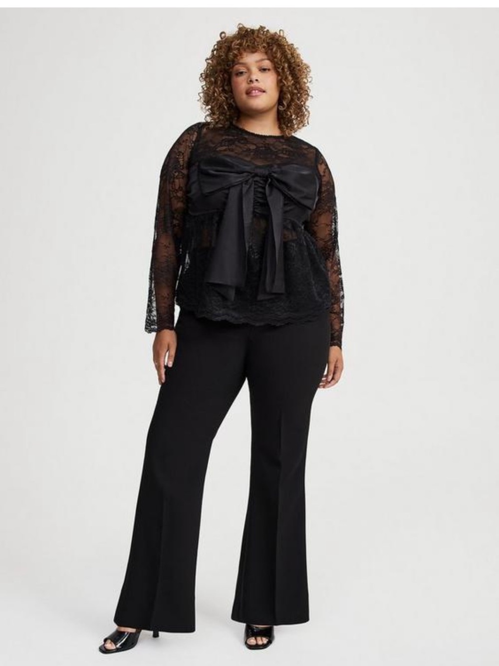 torrid Black Lace Long-Sleeve Top with Satin Bow